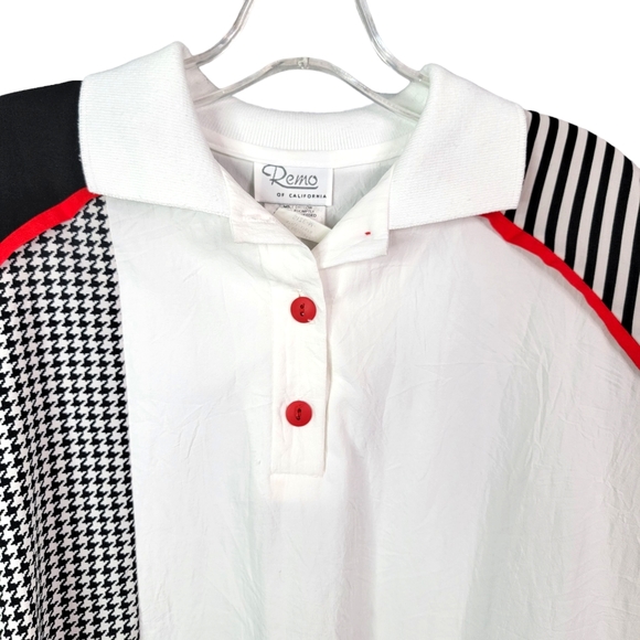 Reno of California Vintage Multi Pattern Color Block Button Up Blouse Tee M - Picture 2 of 12